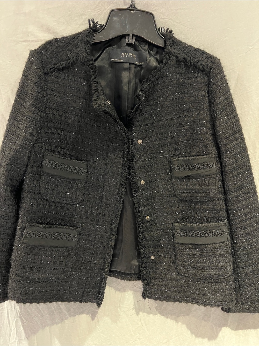 Zara Black Bouclé Fringe-Trim Jacket